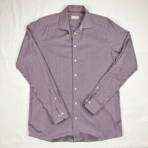 ETON Contemporary Fit Purple White Check Cotton Long Sleeve Button Shirt 16.5 42